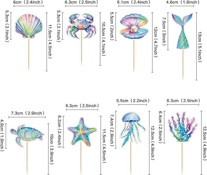 24 PCS Seahorse Cupcake Topper Ocean Themed Party Seahorse Cupcake Decorations Baby Shower Birthday Party Decorations