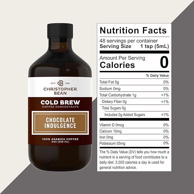 Christopher Bean Hand Crafted Chocolate Indulgence Flavored Coffee - Unsweetened Cold Brew & Iced Instant Coffee Distillate Liquid Java - Indulgence Coffee Beans Extract 100% Arabica, (8-Ounce), 236 ml