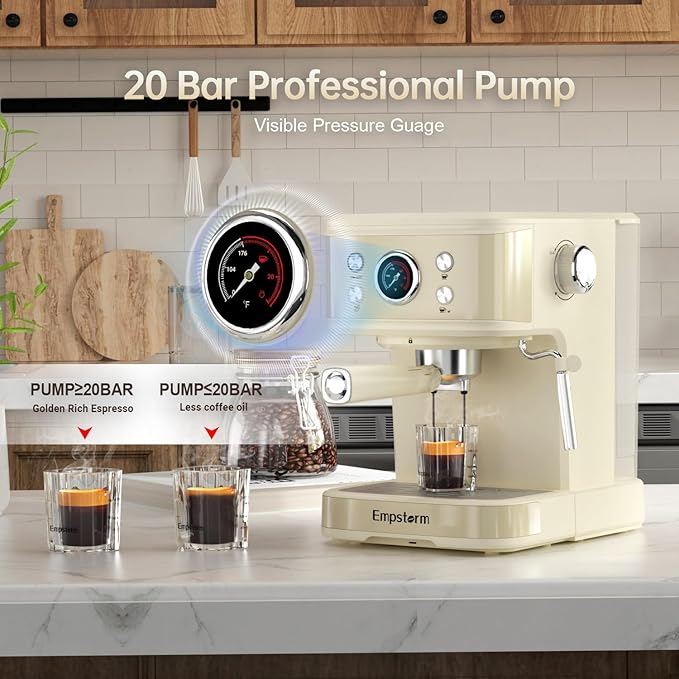 White Espresso Machine with Milk Frother, Cappuccino Machines for Home, Coffee Espresso Machine Suitable for Coffee Powder/NS Original Capsules, Espresso Maker with Thermometer