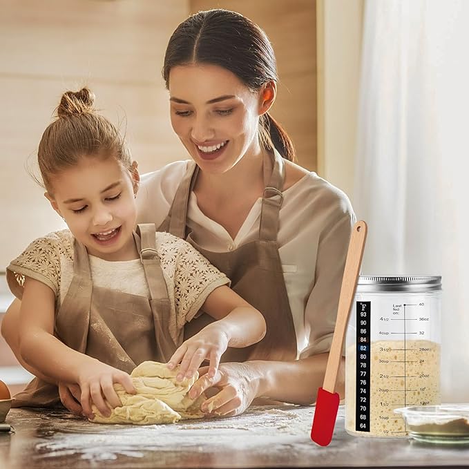 40oz/1200ml Sourdough Starter Kit ??Extra Thermometer Strips and Breathable Covers Included in Sourdough Starter Jar ??A Perfect Sourdough Bread Starter Kit for Beginners to Expert