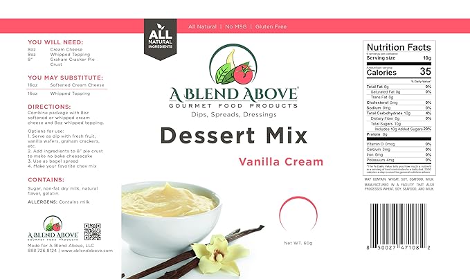 A Blend Above Vanilla Cream Cheesecake Mix - No-Bake Desserts, All Natural, Vegan, Gluten Free, No MSG - Instant Dessert Mix, Fruit Dip, Bagel Topping, Frosting, Cheesecake Filling - Makes 16 Oz (Pack of 3)