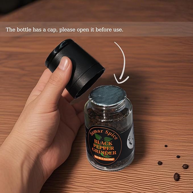 Whole Black Peppercorns with Adjustable Grinder(2.1oz+16oz) & Refill Pack | Restaurants & Home Cooks | Enhances Meat, Beef, Steak & Meat Lovers' Dishes (60g+453g)