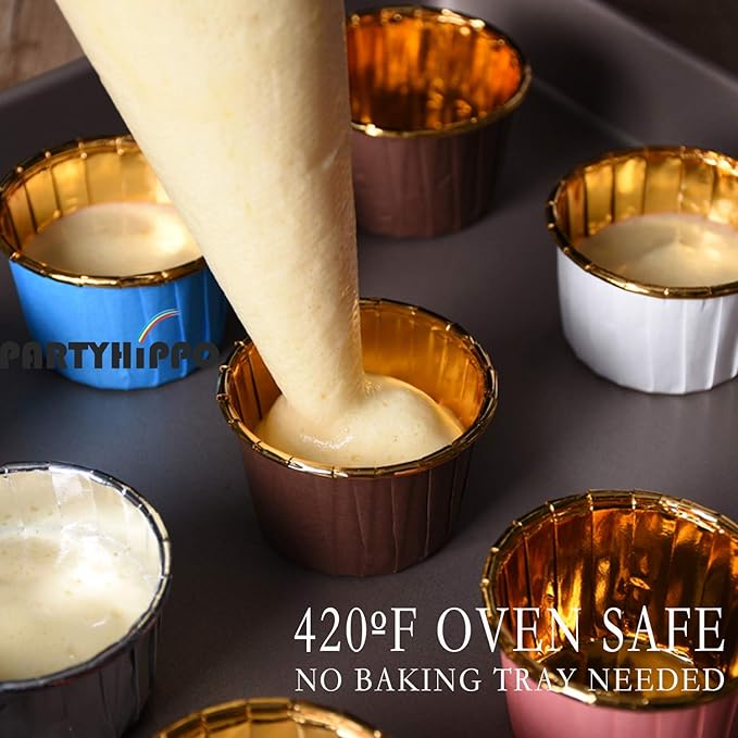 Party Hippo Disposable Foil Muffin Liners, 3.5 Oz 50 pcs, Gold & Rose Gold Cupcake Baking Cups