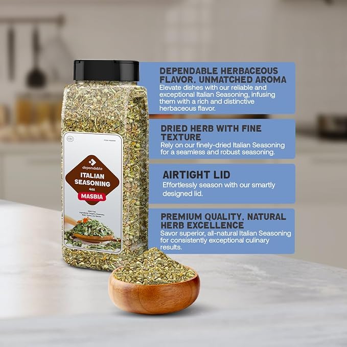 Dependable Food Italian Seasoning - 4 oz. Resealable Pouch - Non-GMO, Natural, No Additives, No Salt, Allergen-Free, Kosher