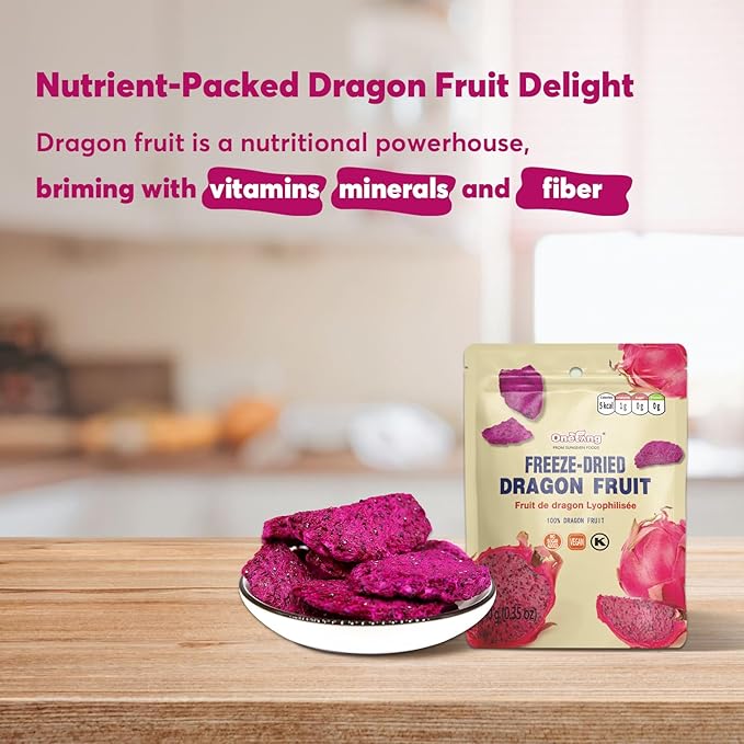 ONETANG Freeze Dried Dragon Fruit Chips (Pack of 12) for Drinks Refreshers, Healthy 1 Ingredient Superfood Snack, Crunchy Crisp, Dehydrated Dry Red Pitaya Pieces, Gluten Free Vegan 4.23 Oz