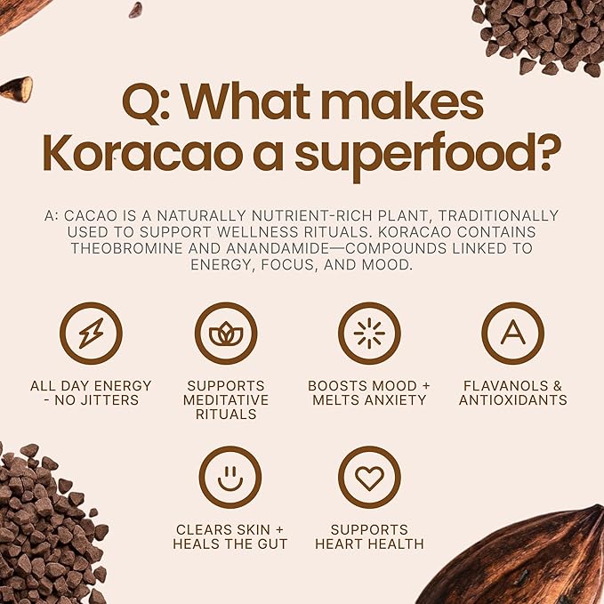 KORACAO Sustainably Harvested Cacao | Ideal Superfood for Everyday Bliss | Ceremonial Grade Cacao | Enhance Your Spiritual Journey with Ancient Superfood Delight - 1/2 Pound