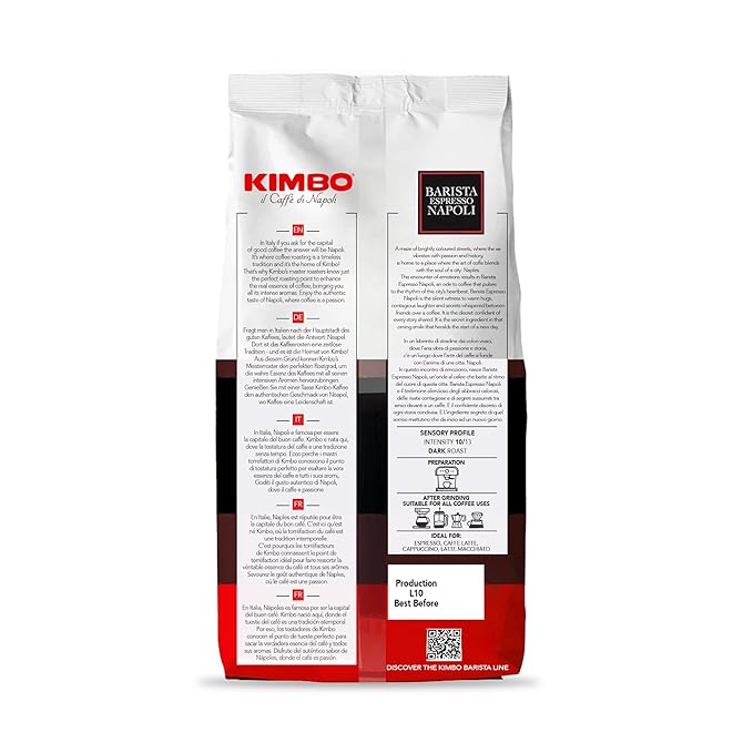 Kimbo Barista Espresso Napoli | Premium Selection | 10/13 Intensity | Whole Bean Coffee | Dark Roast | 2.2 Lbs (1kg) bag