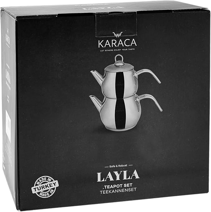 Karaca Layla Teapot Edelstahl, Turkischer Teekocher, Wasserkocher, Teekanne: 1 L Wasserkocher: 1,75 L, T체rkisches Teekannen, Kayra Teekannen Set Metal