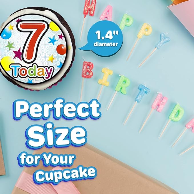 30x 7th Birthday Cupcake Toppers ??Edible Happy Birthday D챕cor, Wafer Sheet Cake Decorating