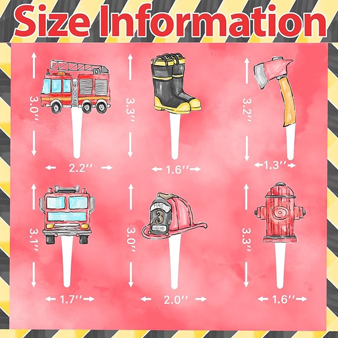 36 Pcs Firetruck Cupcake Toppers - Fireman Party Decorations - Perfect for Firetruck Birthday, Fireman Baby Shower and Fire Truck Cake Decor