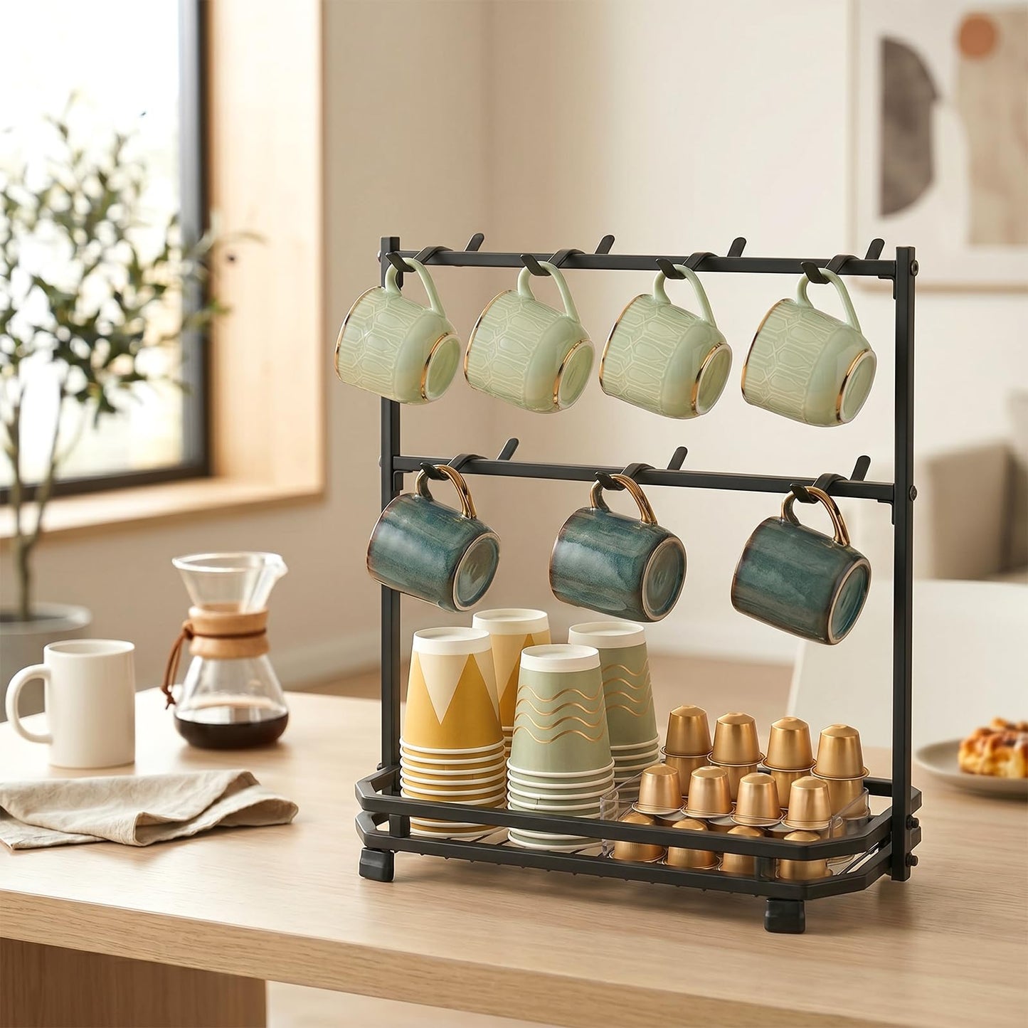 Coffee Mug Holder for Countertop, 14 Hooks Metal Coffee Cup Holder Rack