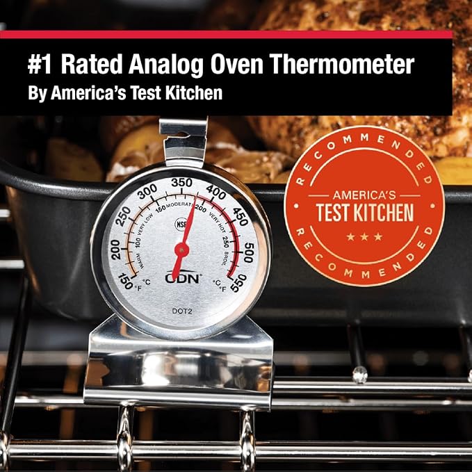 "CDN Oven Thermometer ProAccurate®, Easy-to-Read 2"" Dial, Stainless Steel Housing, Temperature Zones, Stand or Hang, Monitor Oven Temperatures, NSF Certified - DOT2 "