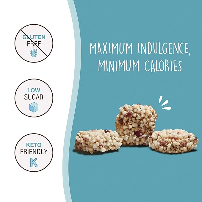 Don't Worry Chocolate and Blue Berry Quinoa Bites 4 Pack- Low Calorie Keto Snacks, Only 4 Calories Healthy Chocolate Granola Bars, Low Carb Quinoa Cookie, Gluten Free High Protein & Fiber Cookies