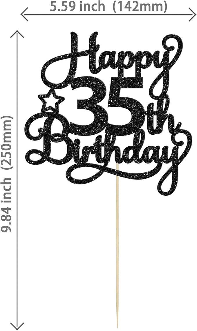1 Pack Happy 35th Birthday Cake Topper Black Glitter 35 & Fabulous Cheers to 35 Years Old Birthday Cake Pick for Celebrating 35th Birthday Anniversary Party Cake Decorations Supplies