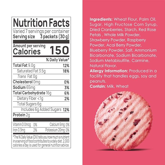 V-LOONG Rose & Multi Berries Biscuits, Vlife Baked Round Crackers, Sweet and Crispy Snacks, (3 PACK, 21 Ounce)