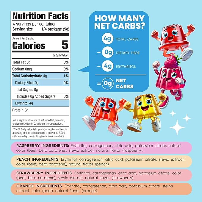 Simply Desserts Sugar-Free Jel Variety 12-Pack (Raspberry, Peach, Orange, Strawberry) ??Vegan Dessert, Keto Snacks, Diabetic Friendly & Kosher, 1.7 Oz Ea