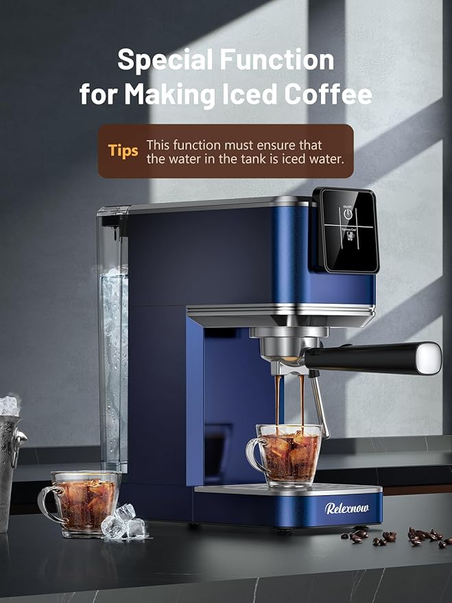 Espresso Machine, 20 Bar Espresso Maker Milk Frother & LCD Panel, Hot & Iced Coffee Machine, Stainless Steel Espresso Coffee Machine with 41oz Water Tank for Cappuccino, Latte