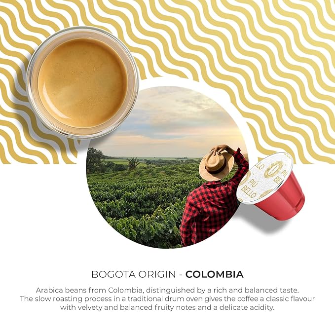 Piu Bello Coffee Pods - Nespresso Machine (Original) Compatible Capsules Pack - Rich & Balanced Taste - Strong Italian Espresso Flavored - Kosher Certified (120 Count Single Flavor) (Bogota)