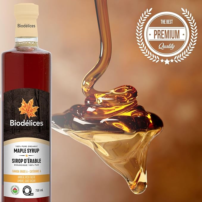 Biodélices Maple Syrup - Glass Bottle - 750ml - Pure Premium Maple Syrup from Quebec, Canada