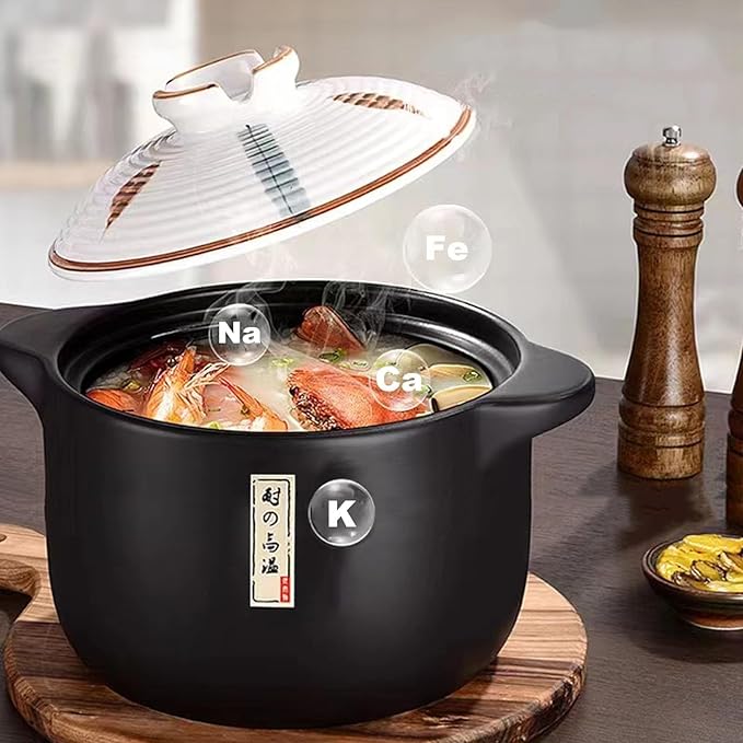 4.6 Quart Ceramic Casserole,with Lid Ceramic Pot,Heat-Resistant Round Stew Pot Soup Pot for cook bibimbap, soup, rice, stew, casserole (White4.6QT)