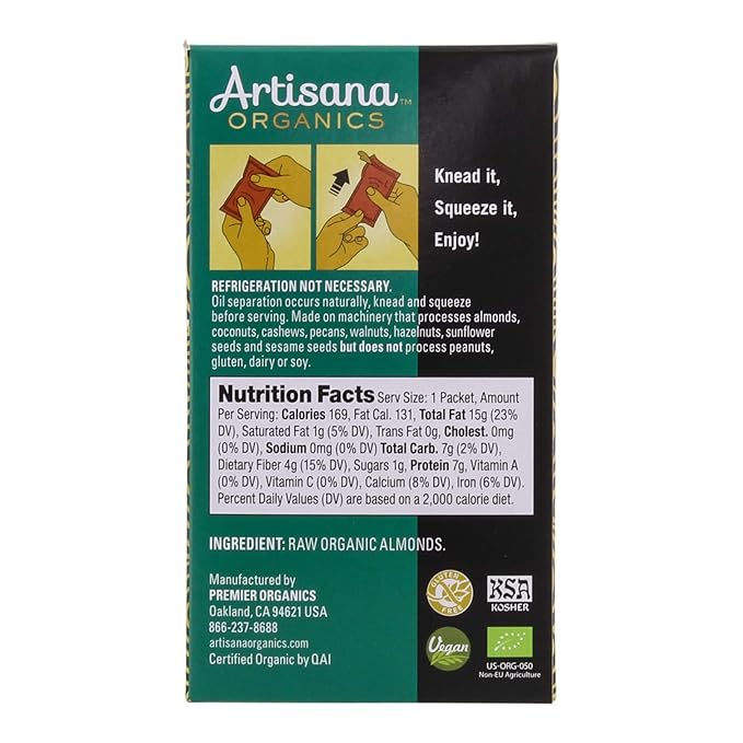 Artisana Organics Raw Almond Butter Snack Packs (10 Pack) | No Sugar Added, No Palm Oil, Vegan, Paleo, and Keto Friendly, Non GMO, 1.06oz Pouches