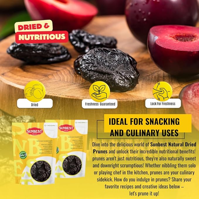 Sunbest Natural Jumbo Pitted Prunes – 5 lb Bulk Bag (80 oz) – Tender, Juicy & Nutrient-Rich Dried Prunes – High in Fiber & Antioxidants – Kosher Certified Dried Plums for Snacking & Cooking