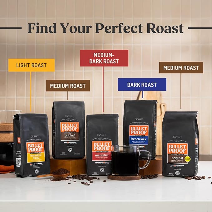 Bulletproof Original Medium Roast Ground Coffee, 12 Ounces, 100% Arabica Coffee, Clean Coffee Tested for Toxins, Packaging May Vary