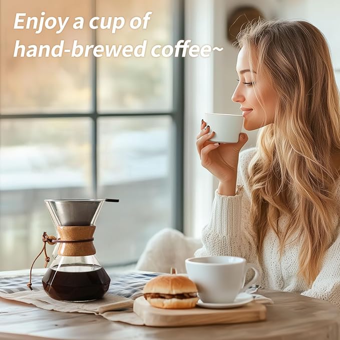 Pour Over Coffee Maker 14 OZ, 4 Cup Borosilicate Glass Drip Coffee Maker with Reusable Stainless Steel Filter and Cork Grip for Home Caf챕 400 ML (Diamond Shape)