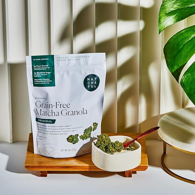 Matchaful - Original Matcha Granola - Activated, Grain Free, Organic Ingredients - Vegan, No Refined Sugar, No GMO - Gluten Free Granola Mixed with our Hikari Single Origin Matcha - 8oz Bag, 6pk
