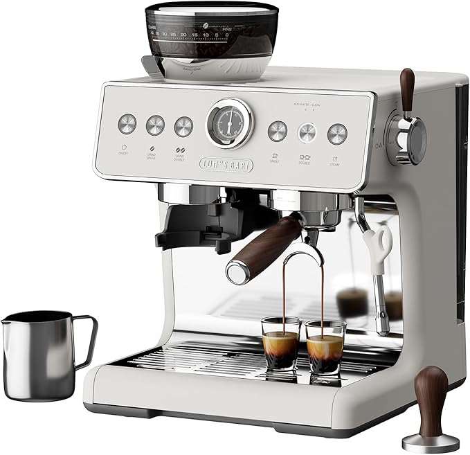Espresso Machine with Grinder, 20 Bar Espresso Machine with Milk Frother, Expresso Coffee Machines for Home, Professional Espresso Maker, Cappuccino & Latte Machine for Home (White)