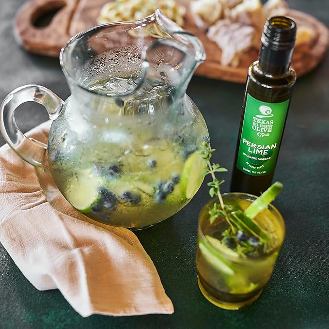 Persian Lime Balsamic Vinegar - Gourmet Barrel Aged Infused Balsamic Vinegar - Great for Dressing Dipping Glazing - No Artificial Flavors or Added Sugar - Made in Texas (8.5 Fl Oz)