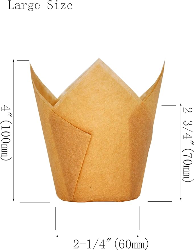 Large Muffin Greaseproof paper Baking cupcake cups, 2-1/4" x 4" Natural Tulip Baking Cup Case of 125 pcs (Large size) (125)