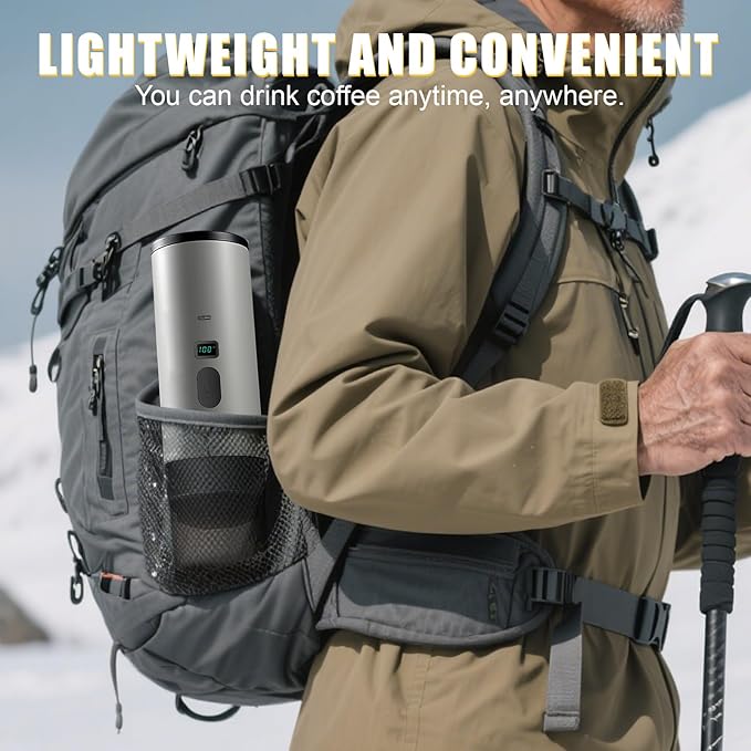 Portable Coffee Maker Espresso Machine with 7800mAh Battery & Digital Display, Self-Heating Travel Coffee Maker for Camping, Car, USB-C Compatible with Ground Coffee & NS Capsules RV Hiking Office