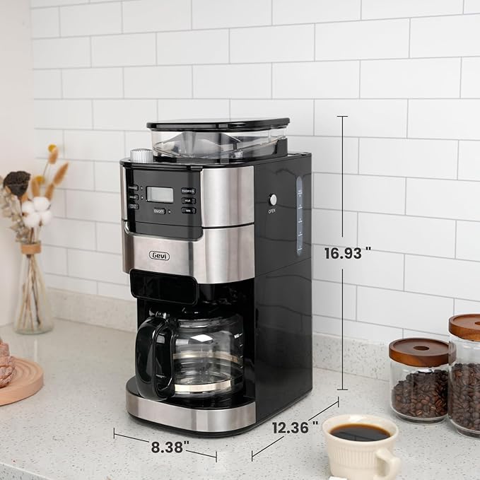 Gevi 10-Cup Coffee Maker with Built-in Burr Grinder, Programmable Timer, 1.5L Water Tank, Reusable Filter & Warming Plate โ Drip Coffee Machine for Fresh Ground Coffee