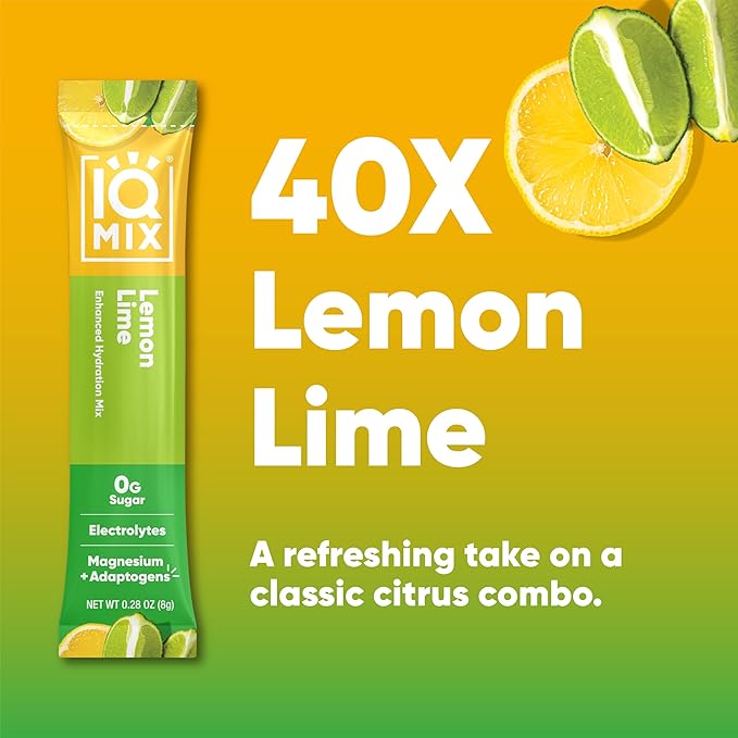IQMIX Hydration Electrolyte Powder ??4-in-1 Formula for Hydration, Mental Clarity, Mood and Recovery ??Sugar-Free Drink Mix, Keto, Magnesium L-Threonate, Lion?™s Mane ??40 Count Lemon Lime