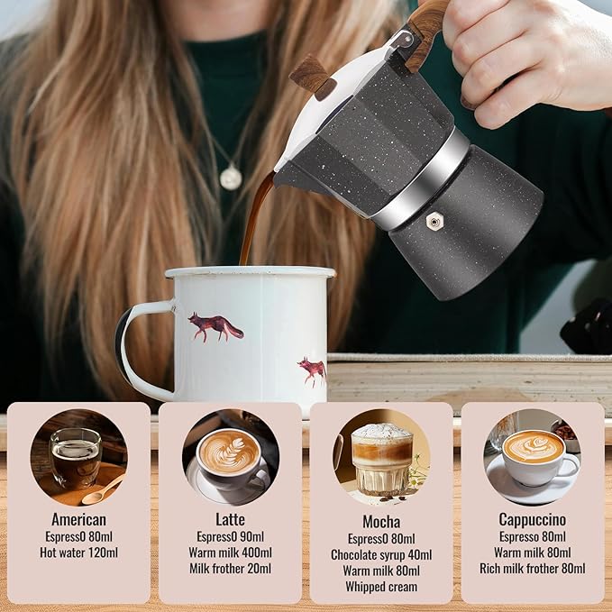 3 Cup Aluminum Moka Pot Classic Stovetop Espresso Coffee Maker 150ml 5oz Coffeemaker Percolator Mocha Pot Greca Coffee Maker Cafe Makers for Italian and Cuban Cafì±?Brewing Gray