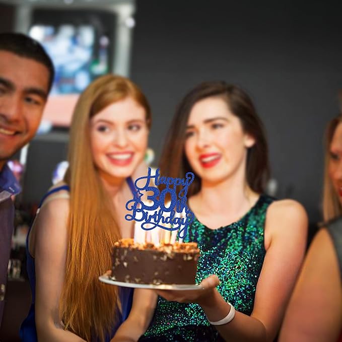 1 Pack Happy 30th Birthday Cake Topper Blue Glitter 30 & Fabulous Cheers to 30 Years Old 30th Birthday Cake Pick for Celebrating 30th Birthday Anniversary Party Cake Decorations Supplies