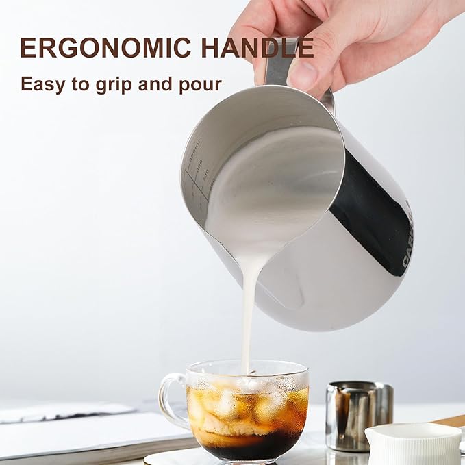 Milk Frothing Pitcher, 32oz Stainless Steel Milk Frother Cup Steaming Pitcher, Coffee Bar Cappuccino Espresso Machine Accessories Barista Tools, Metal Pitcher Milk Jug with Decorating Latte Art Pen