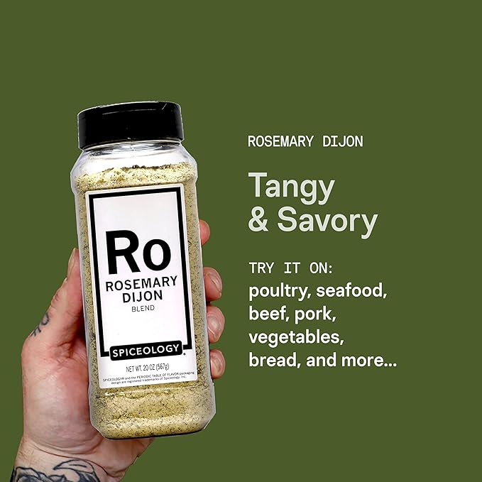 Spiceology - Rosemary Dijon Spice Blend - All-Purpose Rubs, Spices and Seasonings - Use on: Dressings, Sauces, Turkey, Lamb, Asparagus, Pork Loin, Popcorn, Chicken, Potatoes, or Prime Rib - 20 oz