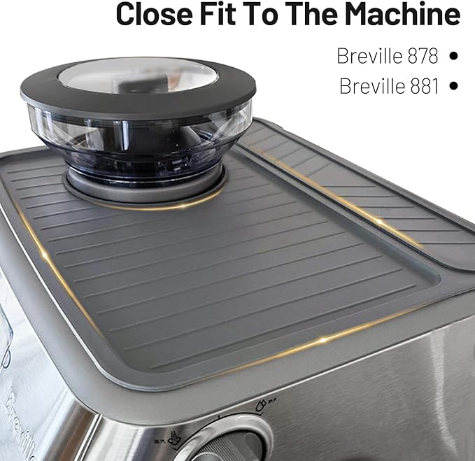 Coffee Mat for Breville 878/881, Espresso Tamper Mat, Food Grade Silicone Non-Slip, 11.42in x 9.53in, Waterproof Heat Resistant, Espresso Tamping Station for Espresso Machine Accessories (Grey)