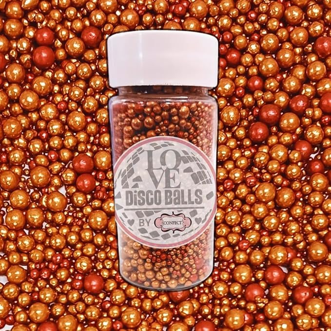 Confect Love Metallic Bronze Disco Ball Sprinkles ??Edible Pearls in Copper & Rose Gold Mix | Cake Decorating Sprinkles for Cupcakes, Cookies, Cakes & Party Desserts | Vegan, Gluten-Free, Nut-Free, Soy-Free, Dairy-Free, Palm Oil-Free- 4.2 Oz