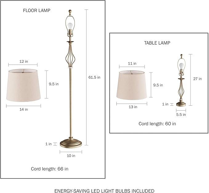 Lavish Home Table and Floor Lamps - Set of 3 Matching Curved Openwork Steel Lighting for Living Room, Bedroom, Office - Energy-Efficient LED