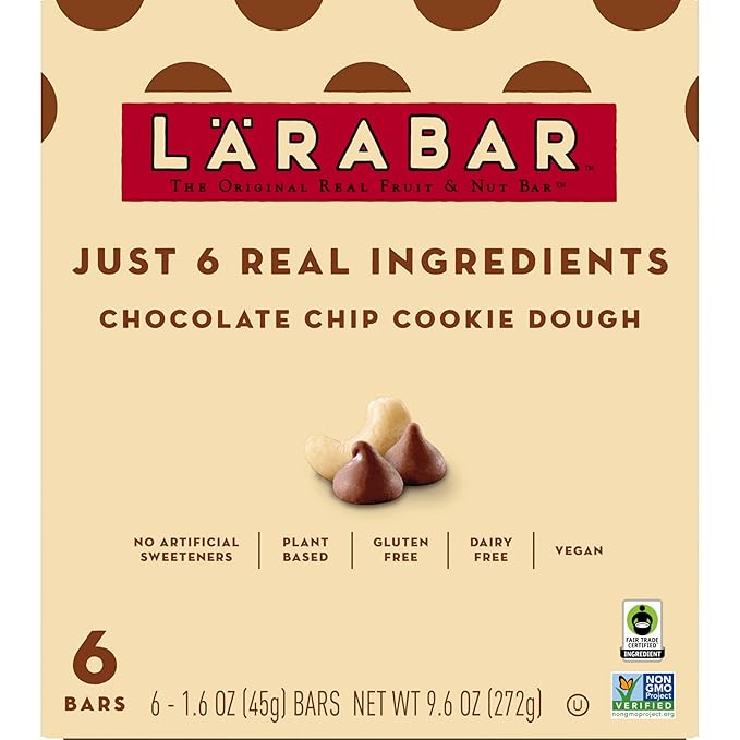 Larabar Chocolate Chip Cookie Dough, Fruit and Nut Bars, Gluten Free and Vegan, 9.6 oz, 6 Ct