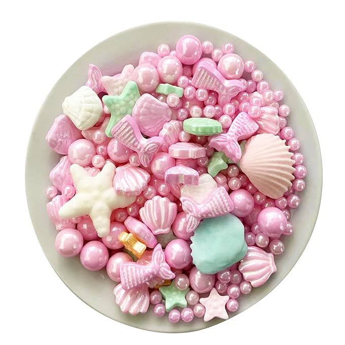 Sentovac Pink Mermaid Sprinkle Edible Decorating Ocean Sprinkles for Cake Cupcake Topper Cookie Baking Decorations Starfish Shell Pearl Mermaid Candy Mix Mermaid Party Birthday Cake Decorations
