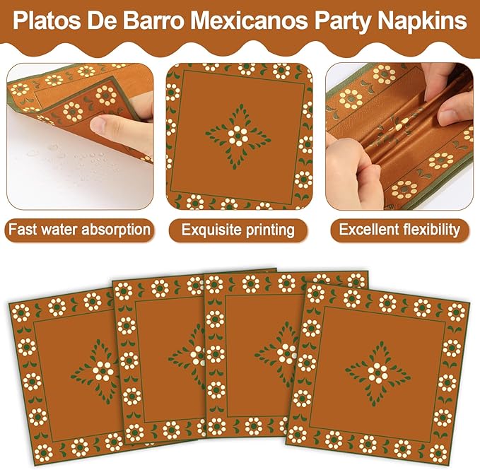 96Pcs Platos De Barro Mexicanos Paper Plates and Napkins Cielito Lindo Party Decoration Terracotta Clay Pottery Themed Tableware Set for 24 Guests Mexican Fiesta Wedding Birthday Favors Supplies