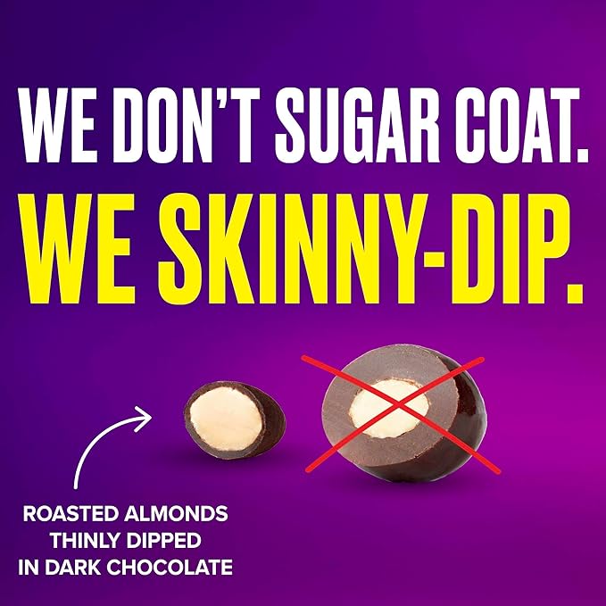 SkinnyDipped Super Dark Chocolate + Sea Salt Almonds, Vegan, Healthy Snack, Plant Protein, Gluten Free, 3.5 oz Resealable Bags, Pack of 5