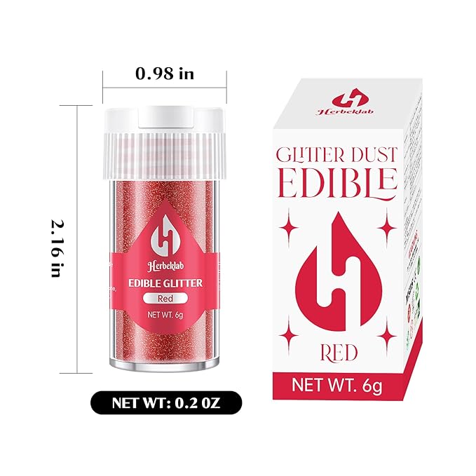 Red Edible Glitter ??6g Luster Dust Drink Glitter, Food Grade Shimmer Powder for Cocktails, Cakes, Beverages, Chocolate & Candy