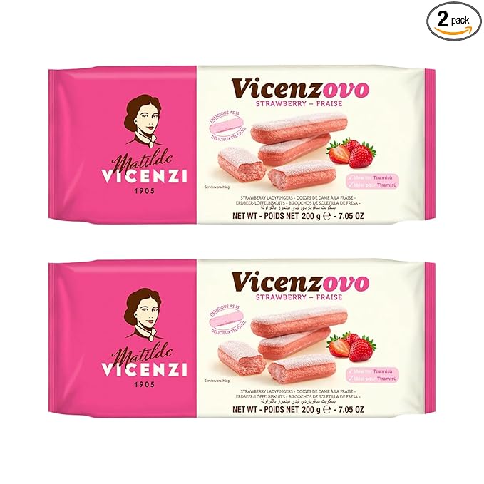Matilde Vicenzi Vicenzovo Pink Ladyfingers 14.10oz - Italian Strawberry Biscuits, Ladyfingers Cookies for Tiramisu, Kosher Dairy Cookies, Italian Bakery Dessert 7.05 oz (200g), 2Pk