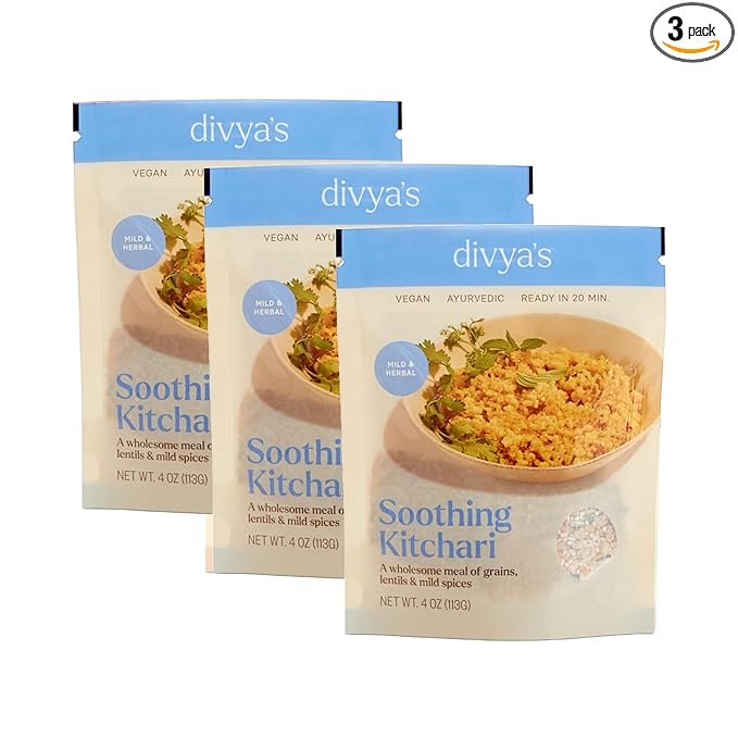 Divya's Soothing Kitchari, Mild & Herbal, One-Pot Ayurvedic Meal with Grains, Lentils, & Spices, Healthy & Nourishing Plant-Based Meal, Vegan, Non-GMO, Gluten Free, Organic, Single Serving 3 Pack