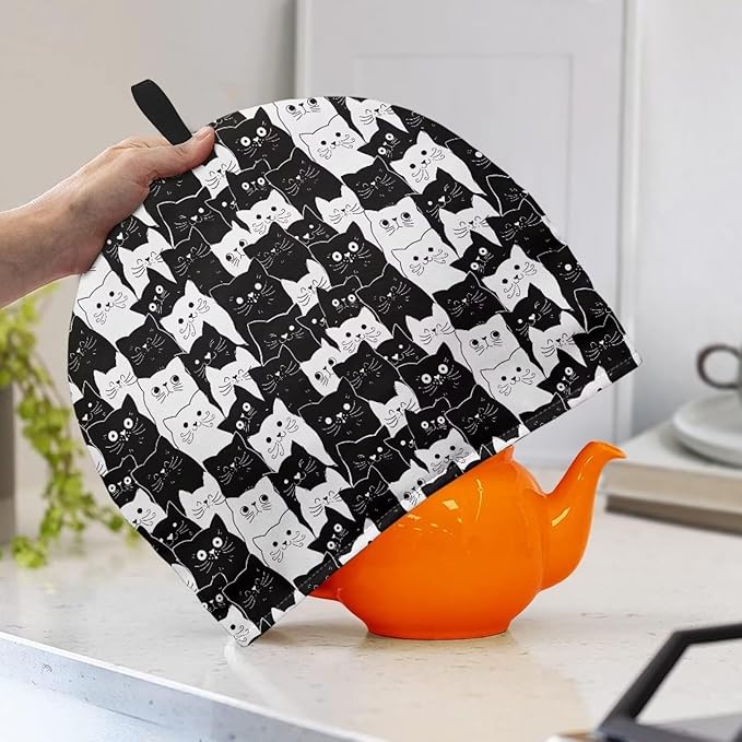 Tea Pot Cozy for Teapots Insulated Cat Print Teapot Cozy Quilt Durable Tea Kettle Protector Universal Tea Pot Tea Kettle Dust Cover with Hanging Ring for Housewife, Friend, Mom